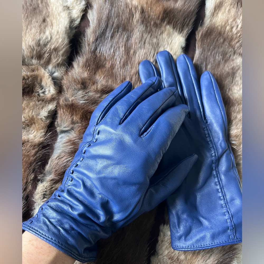 Blue Leather Gloves